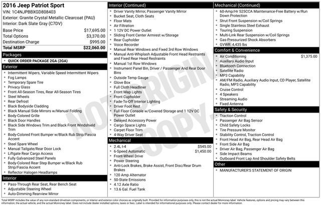 2016 Jeep Patriot Sport
