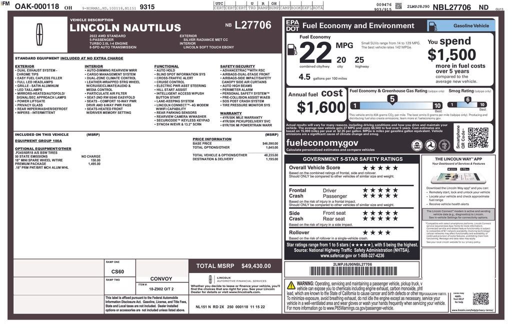 2022 Lincoln Nautilus Standard